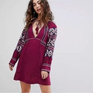 Free People All My Life Embroidered Shift Dress in Purple